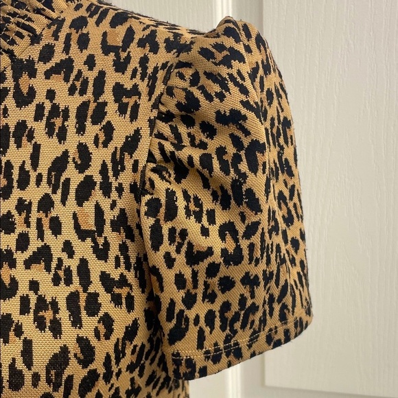 Zara Animal Print Black & Brown Smocked Neck Crop Top Puffed Short Sleeve Size S - Picture 7 of 10